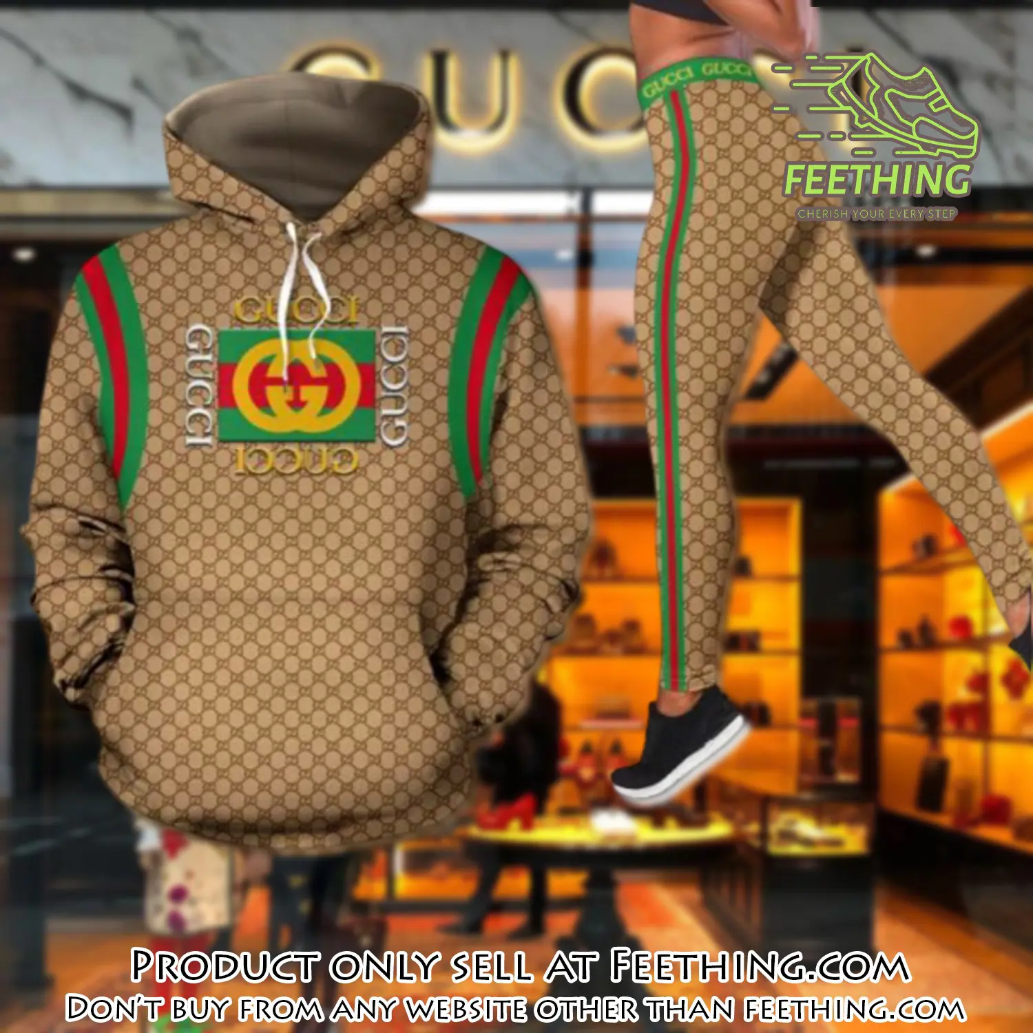 Gucci stripe hoodie legging set luxury for women ft4258207